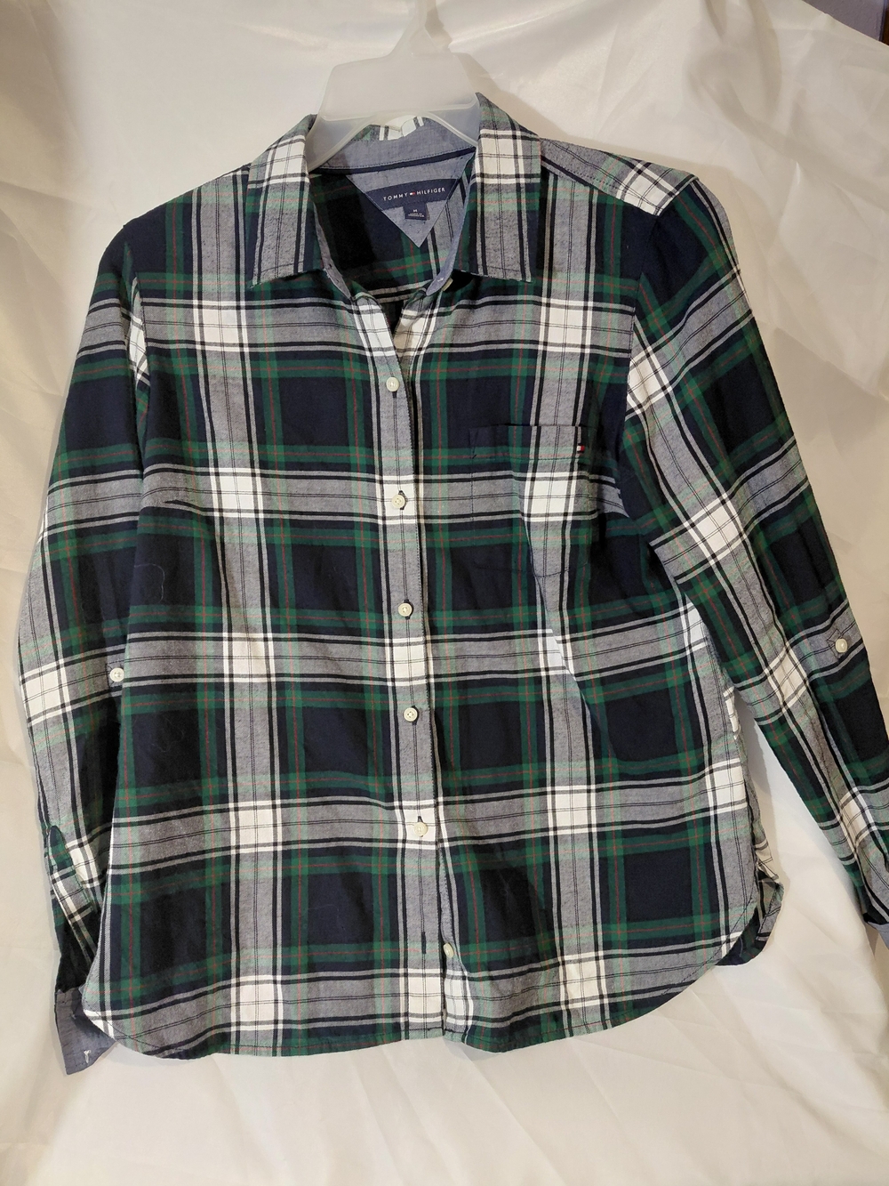 Tommy Hilfiger Navy, Green & White Plaid Button-Down Shirt